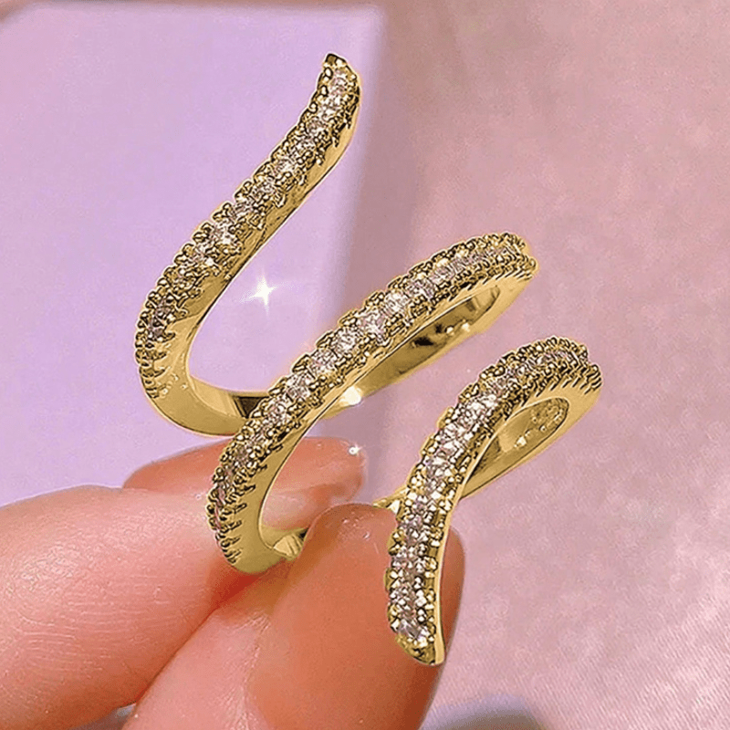 Intertwined Lines Adjustable Ring with Synthetic Zirconia, Gift for Her